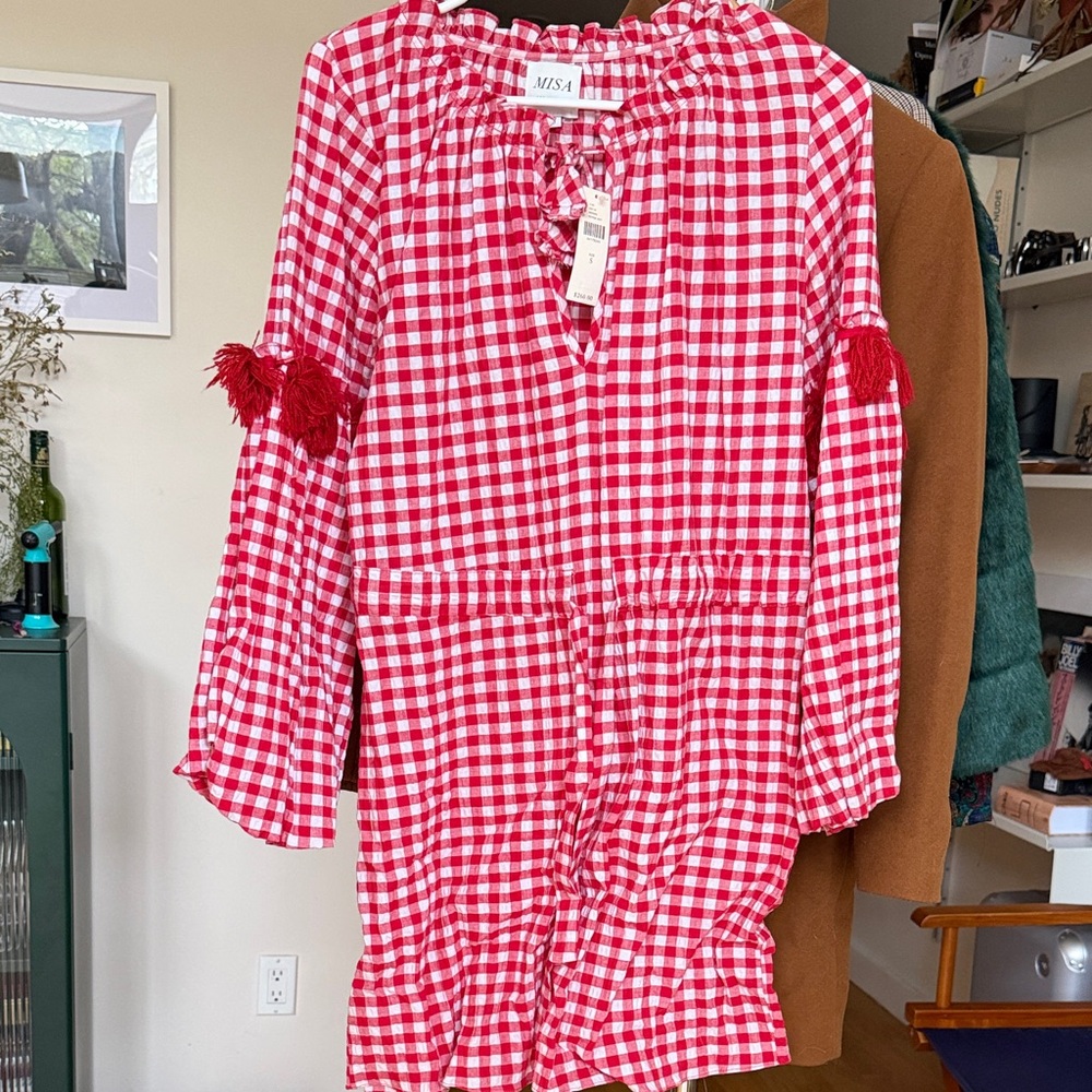 Misa Los Angeles Red and White Checkered Mini Dress
